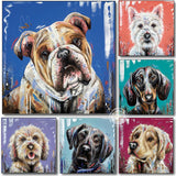 Fargerike portretter av hunder westie dachs dachshund boxer labrador golden retriever